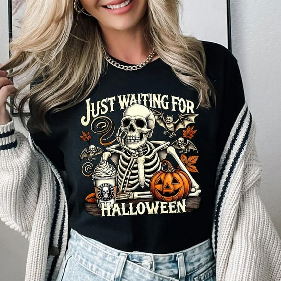 Just Waiting For Halloween T-shirt, Halloween T-shirt, Funny Halloween T-shirt, Skeleton Halloween, Skeleton Dancing T-shirt.