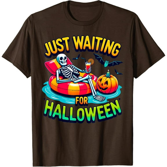 Just Waiting for Halloween Funny Skeleton Summer TShirt