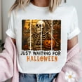 thumbnail image 1 of Just Waiting for Halloween Shirt, Funny Coffee Tee, Vintage Skull Pumpkin T-Shirt, Spooky Fall Halloween Graphic Shirt, 1 of 5