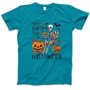 Just Waiting for Halloween Skeleton T-Shirt, Funny Spooky Pumpkin Coffee Tee, Gothic Skeleton Shirt, Fall Festival Outfit, Halloween Gift