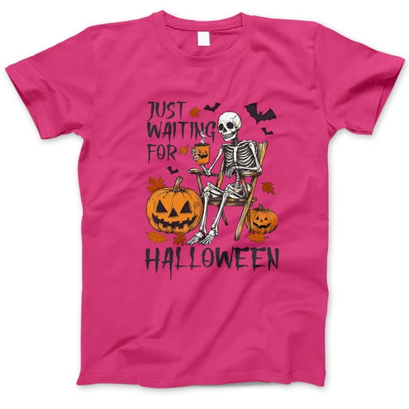 Just Waiting for Halloween Skeleton T-Shirt, Funny Spooky Pumpkin Coffee Tee, Gothic Skeleton Shirt, Fall Festival Outfit, Halloween Gift