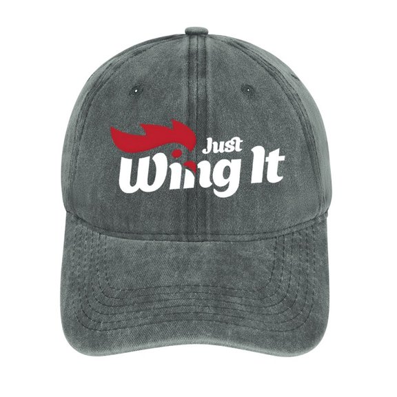 Just Wing It Gray Baseball Cap for Men Women, Adjustable Snapback Hats Cotton Hat