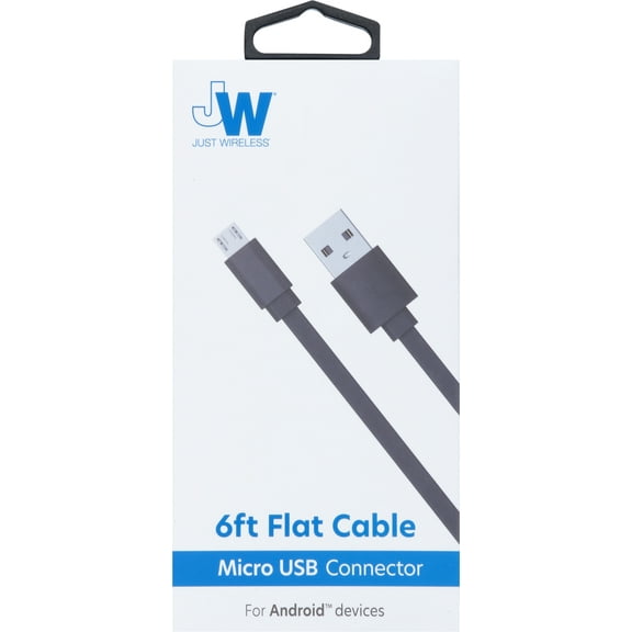 Just Wireless 705954051589 6 Feet Micro USB Cable - Flat Black