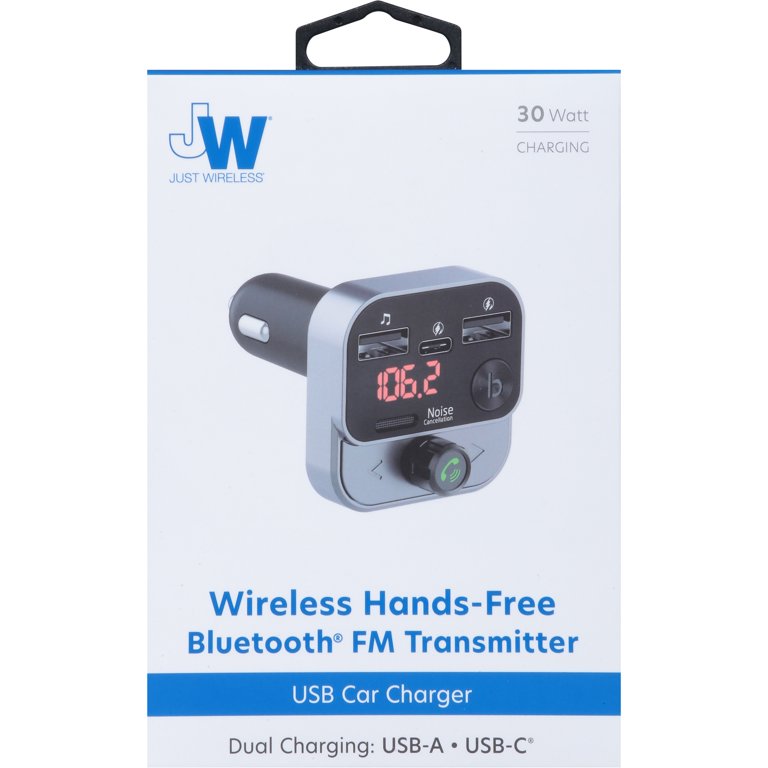 Just Wireless Bluetooth FM Transmitter with USB-C and USB-A