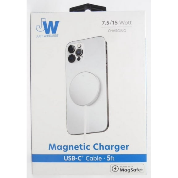 Just Wireless Magnetic Charger MagSafe Compatible with USB-C Cable - 5ft - White