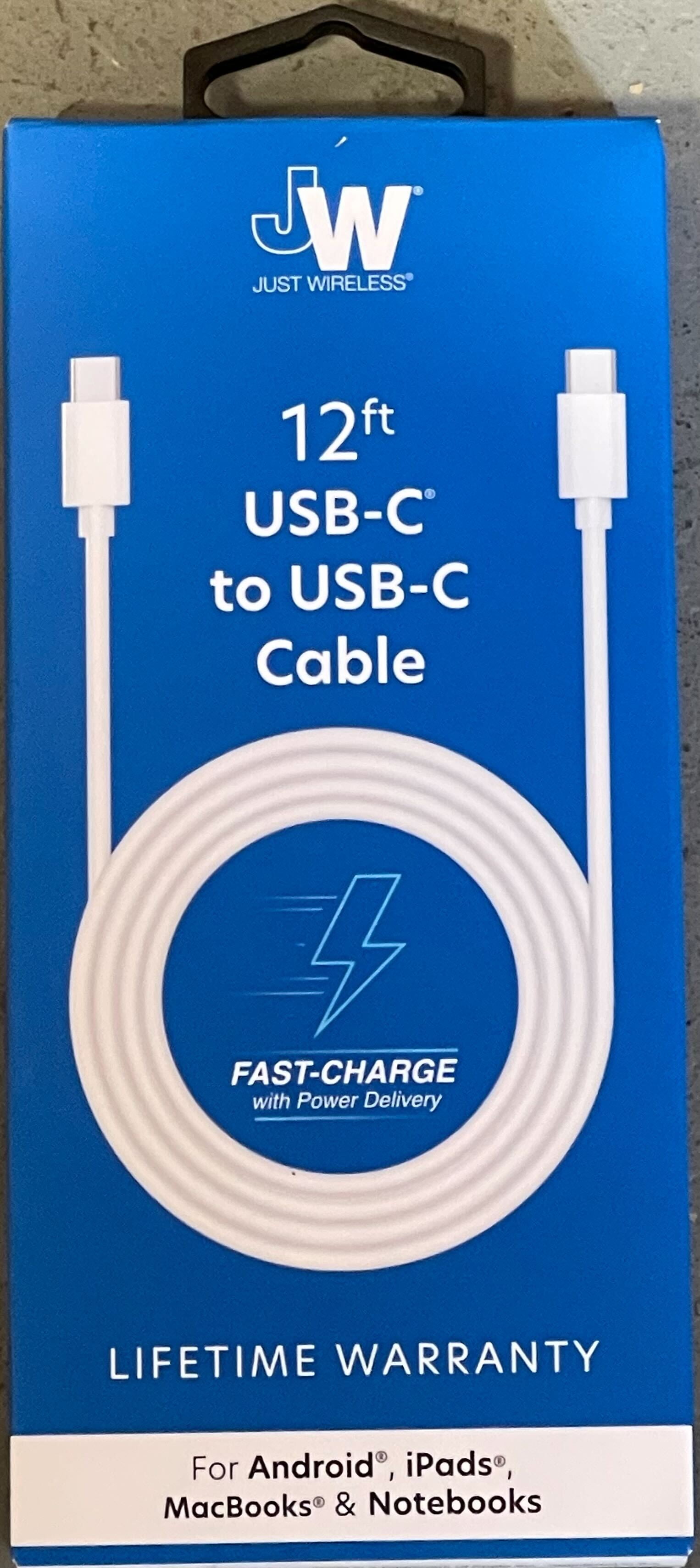 Just Wireless USBC to USBC PVC Cable White