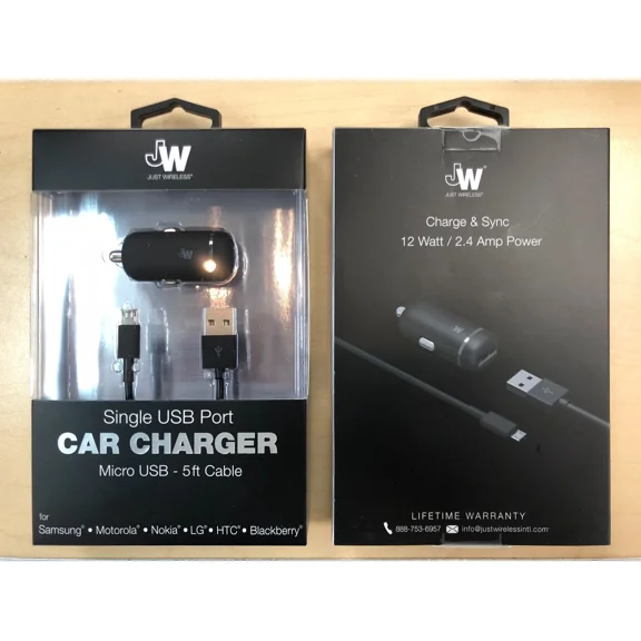 Just Wireless Vehicle Charger And 5Ft Micro Usb Cable Black 13001