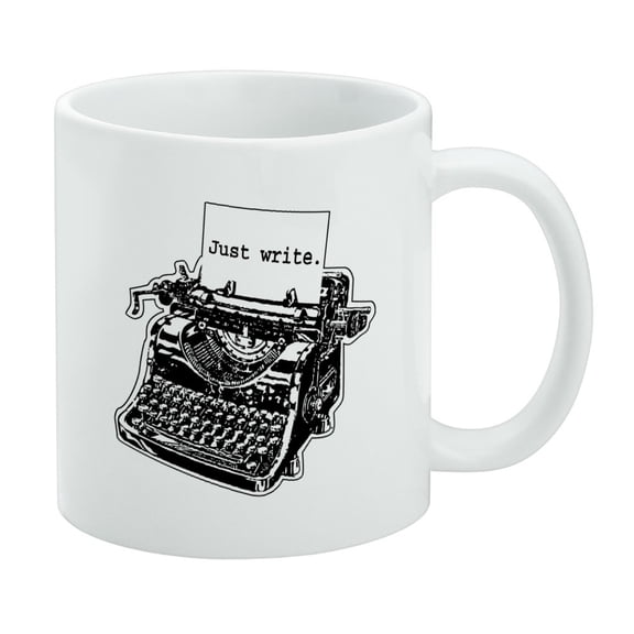 Just Write Antique Typewriter Writer Author White Mug