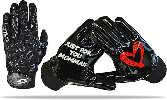 Just for You Momma Football Receiver Gloves - Black White Battle College Lineman Football Gloves Adult Youth Men’s Small to XXL Sizes Money (Black, Youth - XS)