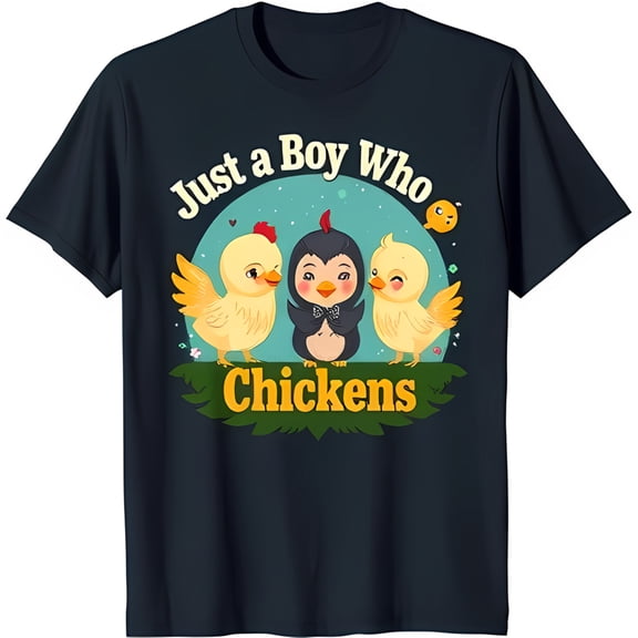 Just a Boy Who Chickens T-Shirt Blue with Cartoon Chicks