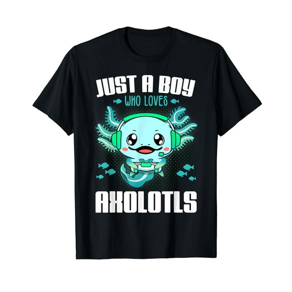 Just a Boy Who Loves Axolotls Funny Axolotl Boy Men Gamer T-Shirt