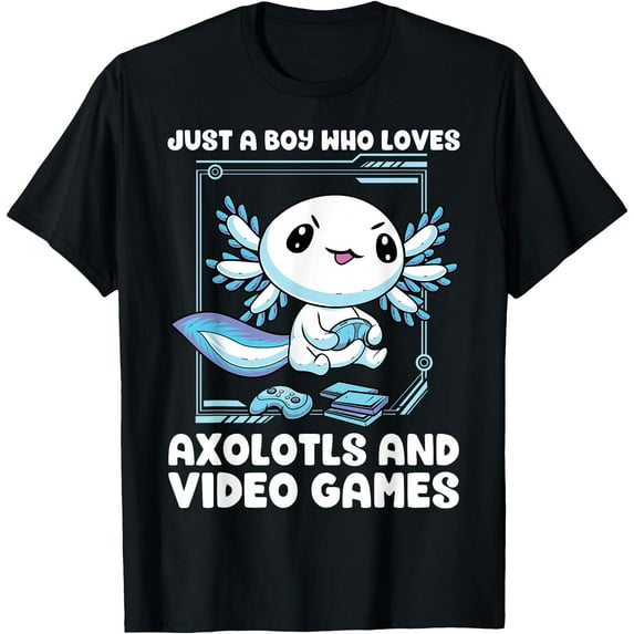 Just a Boy Who Loves Axolotls and Video Games Gamesolotl Softstyle Unisex T-Shirt,Black Color,Size L