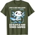 thumbnail image 1 of Just a Boy Who Loves Axolotls and Video Games Gamesolotl Softstyle Unisex T-Shirt,Military Green Color,Size 4T, 1 of 5