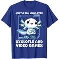 thumbnail image 1 of Just a Boy Who Loves Axolotls and Video Games Gamesolotl Softstyle Unisex T-Shirt,Royal Blue Color,Size YXL, 1 of 5