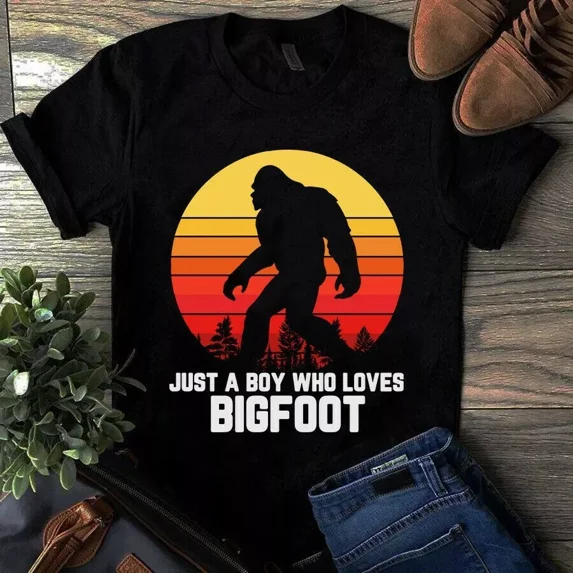 Just a Boy Who Loves Bigfoot The Retro Vintage Themed For A Unisex T-Shirt, up to 5XL