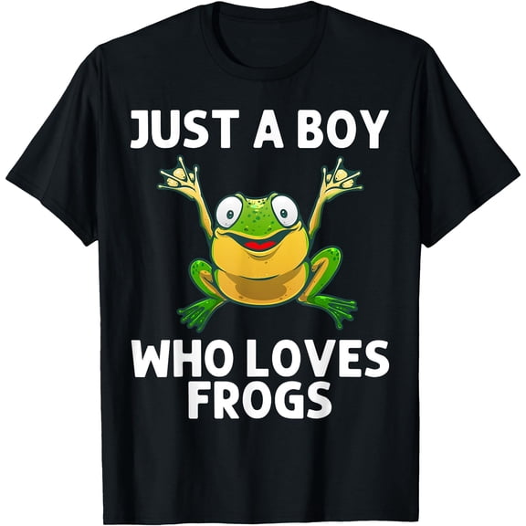 Just a Boy Who Loves Frogs Amphibian Lover Unisex T-Shirt for Men Women Kids,Black Color,Size L