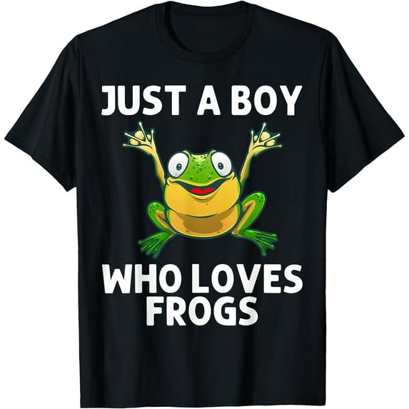 Just a Boy Who Loves Frogs Amphibian Lover Unisex T-Shirt for Men Women Kids,Black Color,Size M