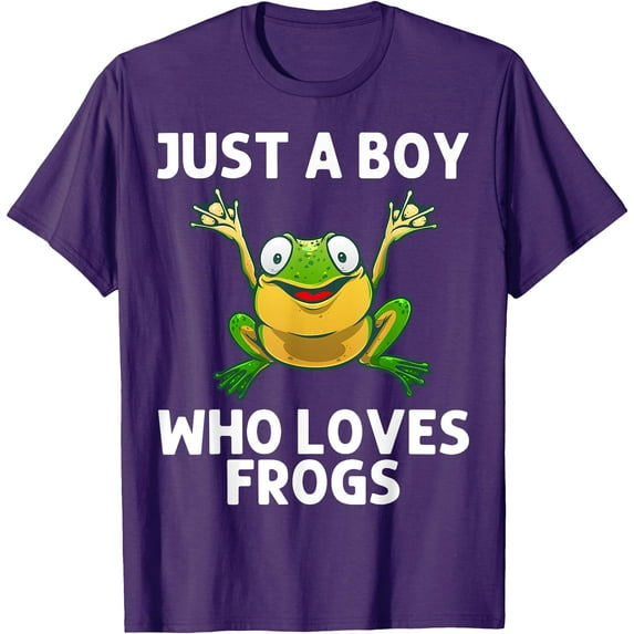 Just a Boy Who Loves Frogs Amphibian Lover Unisex T-Shirt for Men Women Kids,Purple Color,Size XL