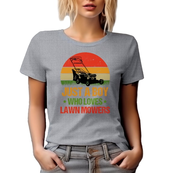 Just a Boy Who Loves Lawn Mowers, Lawn Care Professional, Service Provider or Landscaper, Heather Grey T-Shirt, Large