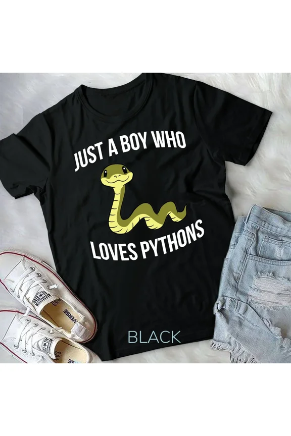 Just a Boy Who Loves Python Snakes, Snake and Pet Themed Graphic New Unisex T-Shirt