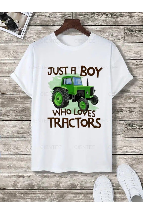 Just a Boy Who Loves Tractors Graphic T-Shirt - Farm Tee for Boys , For Men/Women,Up to 5XL