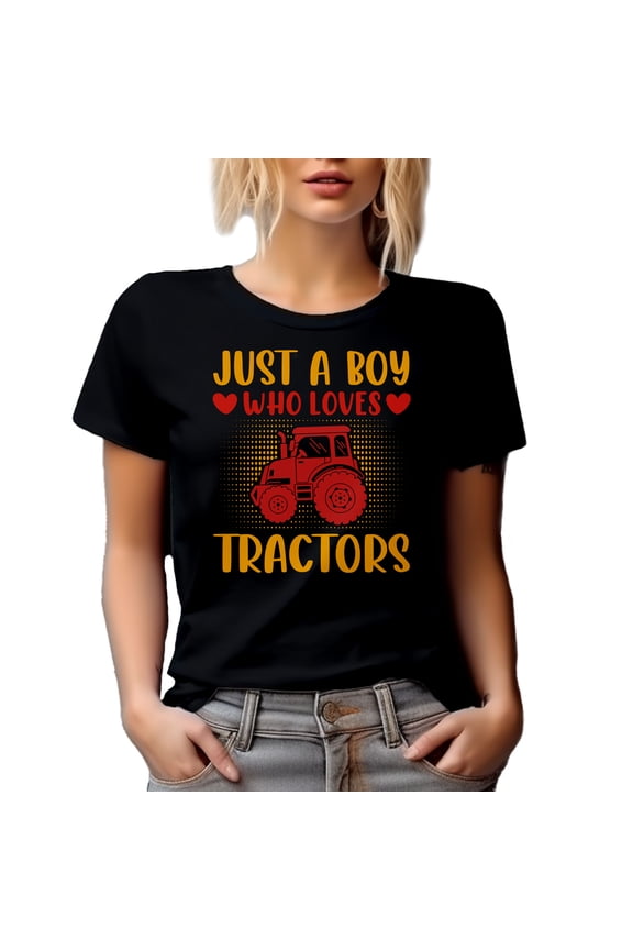 Just a Boy Who Loves Tractors - Tractor Driver, Farm Machinery Operator, Black T-Shirt, Small