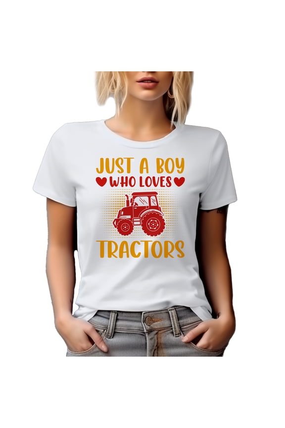 Just a Boy Who Loves Tractors, Tractor Driver, Farm Machinery Operator, White T-Shirt, Medium