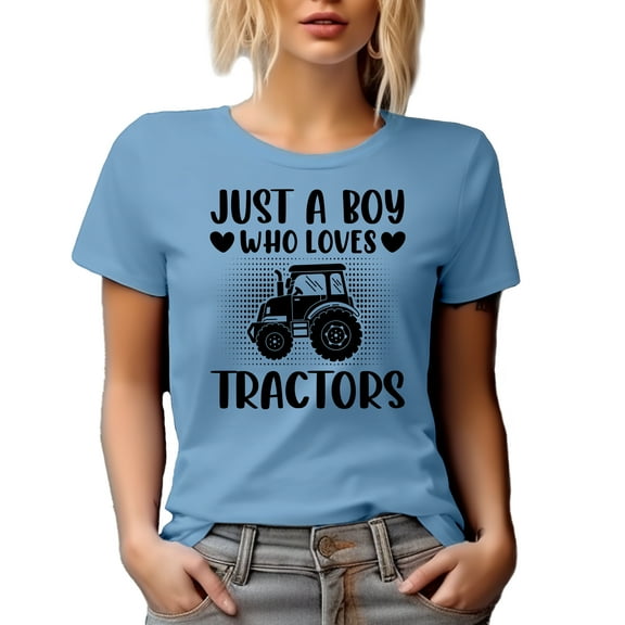 Just a Boy Who Loves Tractors, Tractor Driver or Farm Machinery Operator, Baby Blue T-Shirt, Large