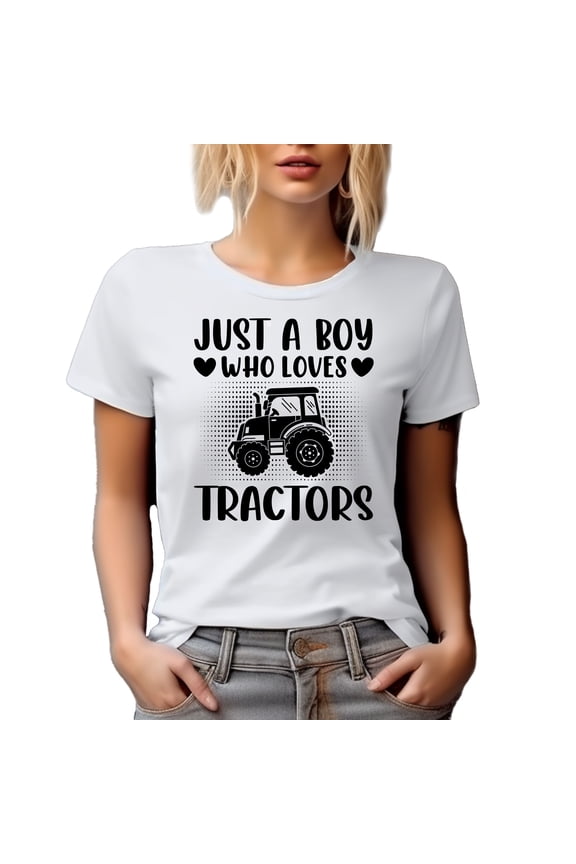 Just a Boy Who Loves Tractors, Tractor Driver or Farm Machinery Operator, White T-Shirt, Medium