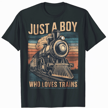 Just a Boy Who Loves Trains Funny T-Shirt Quirky Train Lover Graphic Tee