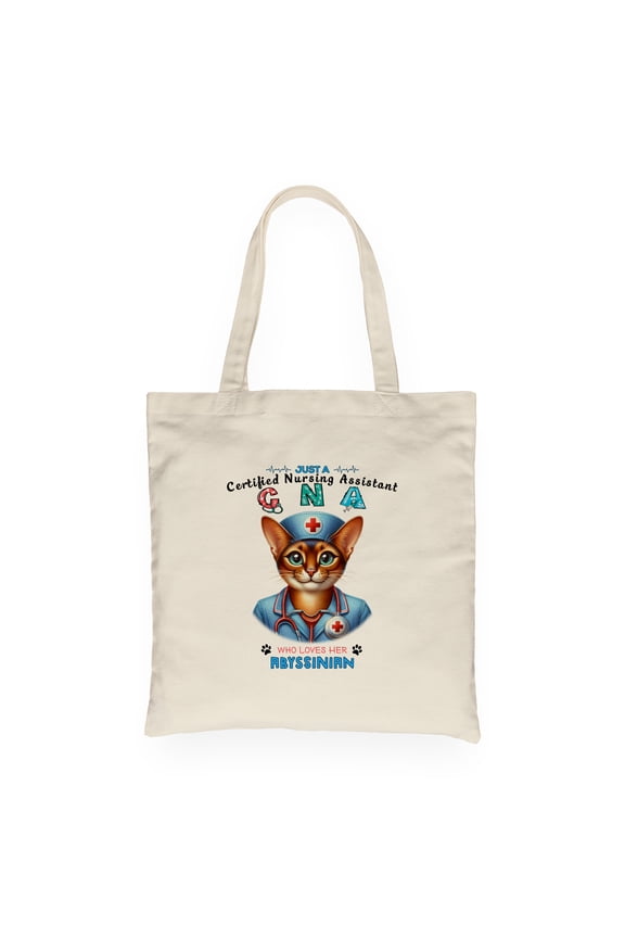 Just a Certified Nursing Assistant Cna Who Loves Her Abyssinian Canvas Tote Bag Cat Lover Kitten Owner Gifts Reusable Shopping Grocery Bag - 00003