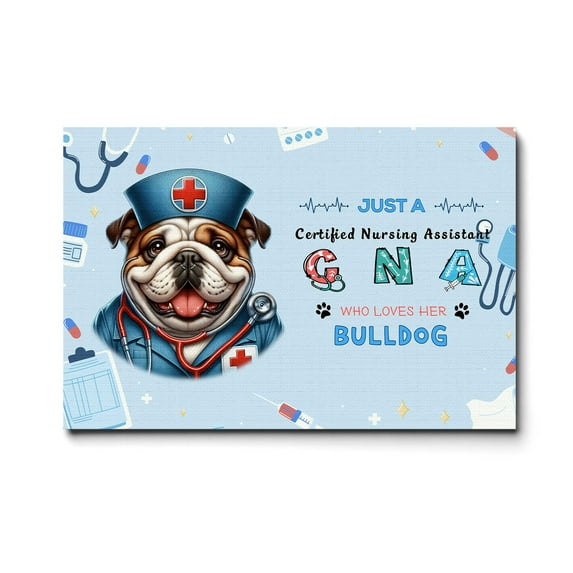 Just a Certified Nursing Assistant Cna Who Loves Her Bulldog Horizontal Matte Canvas Poster Dog Lover Gifts Idea Wall Art Home Decor - 00003