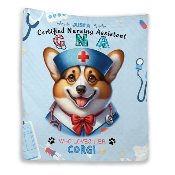 Just a Certified Nursing Assistant Cna Who Loves Her Corgi Quilt Blanket Welsh Corgi Dog Lover Gifts Idea Cozy Comforter Throw Blanket - 00003
