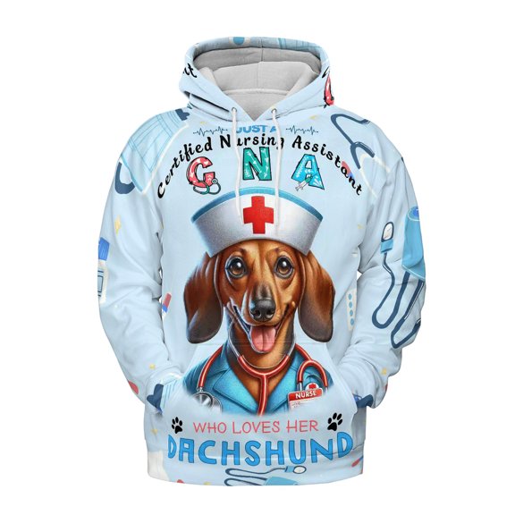Just a Certified Nursing Assistant Cna Who Loves Her Dachshund All Over Print 3D Hoodie Unisex Merch Hoodies Wiener Dog Lover Gifts Idea - 00003