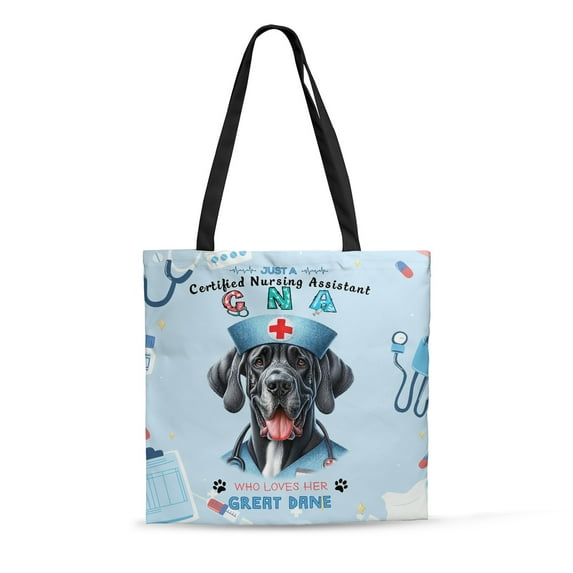 Just a Certified Nursing Assistant Cna Who Loves Her Great Dane All Over Print 3D Canvas Tote Bag Danes Dog Lover Gifts Reusable Handbag - 00003