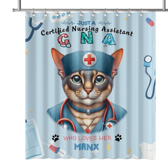 Just a Certified Nursing Assistant Cna Who Loves Her Manx Shower Curtain Cat Lover Kitten Owner Gifts Waterproof Bathroom Bathtub Curtain - 00003