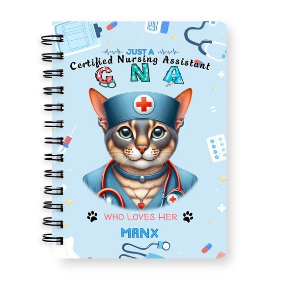 Just a Certified Nursing Assistant Cna Who Loves Her Manx Spiral Bound Journal Cat Lover Kitten Owner Gifts 5x7in Spiral Notebook - 00003
