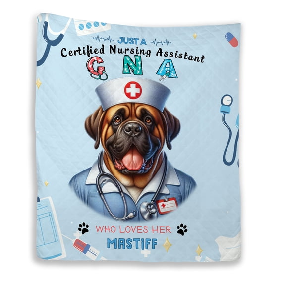 Just a Certified Nursing Assistant Cna Who Loves Her Mastiff Quilt Blanket Mastiffs Dog Lover Gifts Idea Cozy Comforter Throw Blanket - 00003
