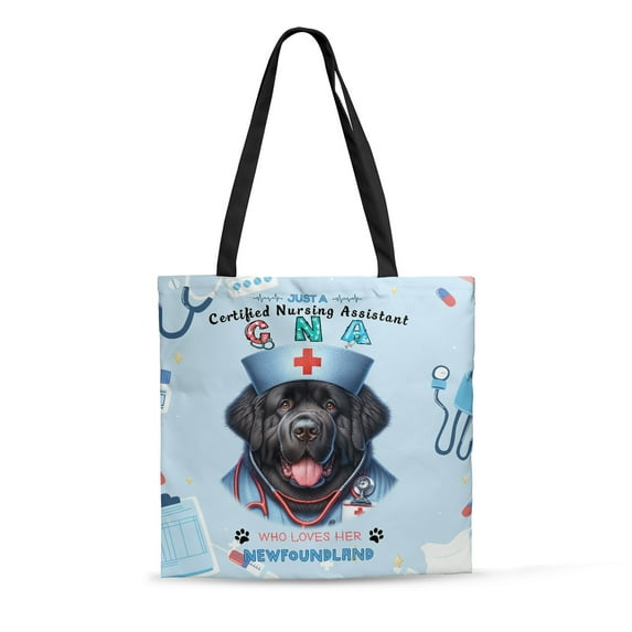 Just a Certified Nursing Assistant Cna Who Loves Her Newfoundland All Over Print 3D Canvas Tote Bag Newfie Dog Lover Gifts Reusable Handbag - 00003