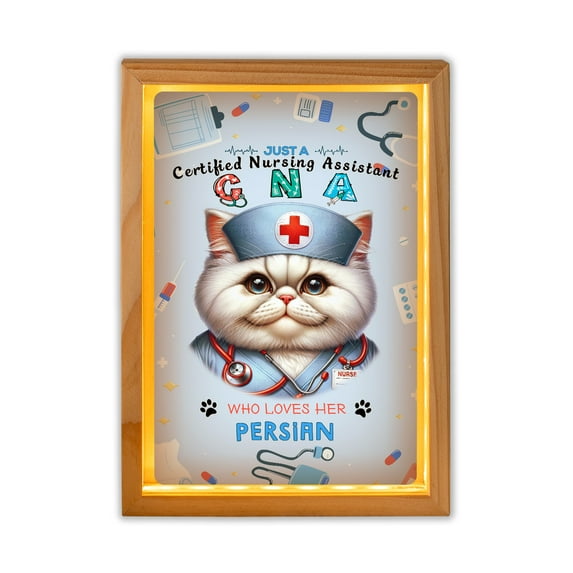Just a Certified Nursing Assistant Cna Who Loves Her Persian Acrylic Plaque with Wood Photo Frame Box Cat Lover Kitten Owner Gifts Light Box - 00003