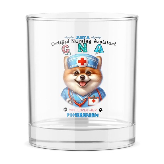 Just a Certified Nursing Assistant Cna Who Loves Her Pomeranian 11oz Whiskey Glass Mug Pom Dog Lover Gifts Whiskey Cocktail Glasses Cup - 00003