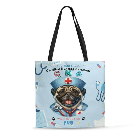 Just a Certified Nursing Assistant Cna Who Loves Her Pug All Over Print 3D Canvas Tote Bag Dog Lover Gifts Reusable Handbag - 00003