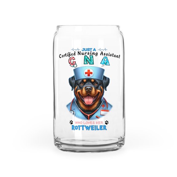 Just a Certified Nursing Assistant Cna Who Loves Her Rottweiler 16oz Glass Cup Mug Rottie Dog Lover Gifts Idea Glass Can - 00003