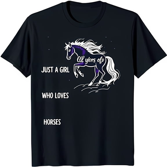 Just a Girl Black T-Shirt with Rearing Horse Graphic and Accents