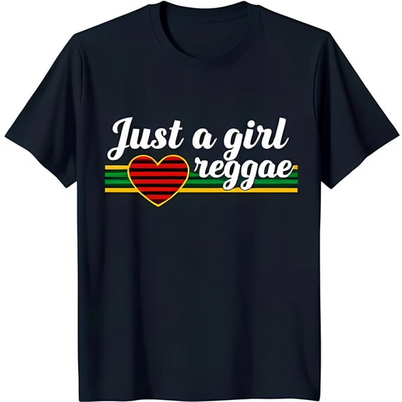 Just a Girl Reggae T-Shirt Vibrant Heart Design with Jamaican Colors Black Tee for Reggae Lovers