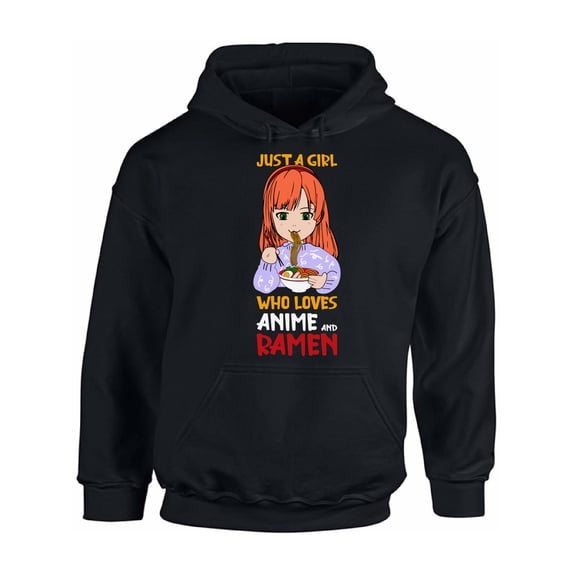 Just a Girl Who Loves Anime and Ramen Hooded Sweatshirt Anime Hoodie Humor Sweater Japanese Kawaii