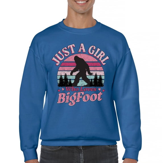 Just a Girl Who Loves Bigfoot Sweatshirt Sasquatch Fan Cryptid Cute Gift Vintage Sunset Wildlife Camping Crewneck