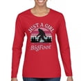 thumbnail image 1 of Just a Girl Who Loves Bigfoot Women's Long Sleeve T-shirt Sasquatch Fan Cryptid Cute Gift Vintage Sunset Wildlife Camping, 1 of 7