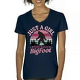 thumbnail image 1 of Just a Girl Who Loves Bigfoot Women's V-Neck T-shirt Sasquatch Fan Cryptid Cute Gift Vintage Sunset Wildlife Camping Tee, 1 of 7