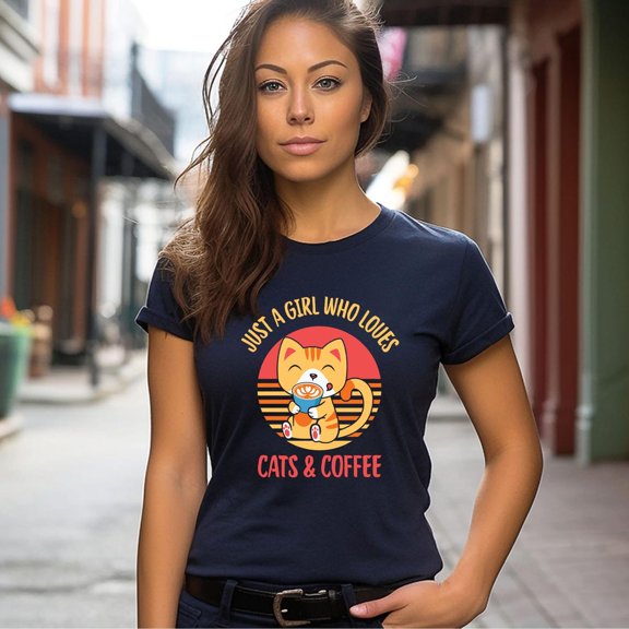Just a Girl Who Loves Cats And Coffee Shirt, Coffee Lover Shirt, Cat Shirt, Cat Mom, Cat Lover Shirt, Retro Coffee Shirt All Size S-5Xl